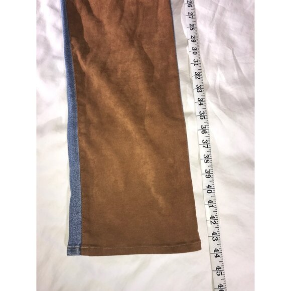 Good American Women's Two-Tone Brown Faux Suede/ Blue Denim Jeans Indigo 081 - Picture 7 of 9